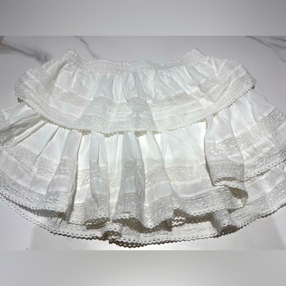 Love Shack Fancy Antique White Ruffle Mini Skirt~Loveshackfancy